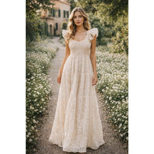 Sofia The Label Maxi Dress Ivory Lace Cottagecore Romantic Parisian Ethereal L